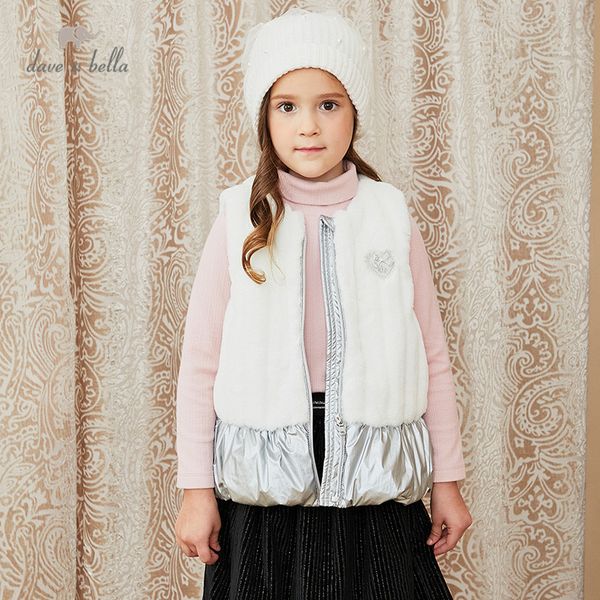 Dkh15153 Dave Bella inverno crianças meninas 5y-13y moda bow patchwork bolsos acolchoado casaco crianças moda sem mangas colete lj201126