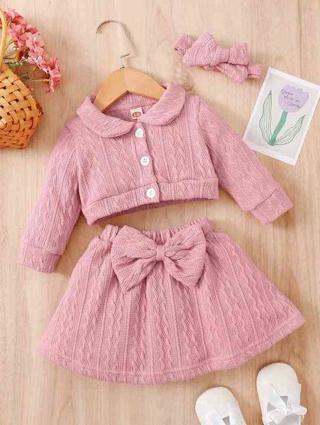 

baby peter-pan collar jacket & bow front skirt & headband she, White