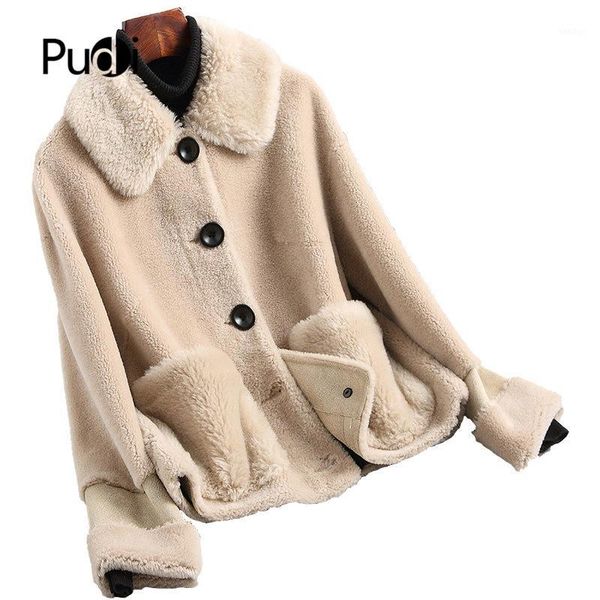 

pudi a19004 2019 women new fashion real wool shearing jacket lady short style leisure fall/winter wool coat1, Black