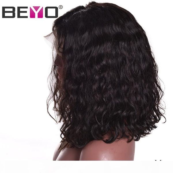 

short curly human hair wig bob lace front wigs for women 13x6 lace frontal wig beyo peruvian hair wigs remy 150%, Black;brown