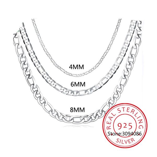 

chains silver 925 jewelry curb link necklace for men female fashion accessories wide 4mm 6mm 8mm