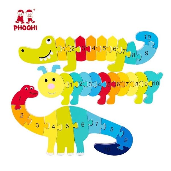 

wooden jigsaw 3d puzzle toy children educational animal number digital puzzle set kids birthday gift phoohi y200413