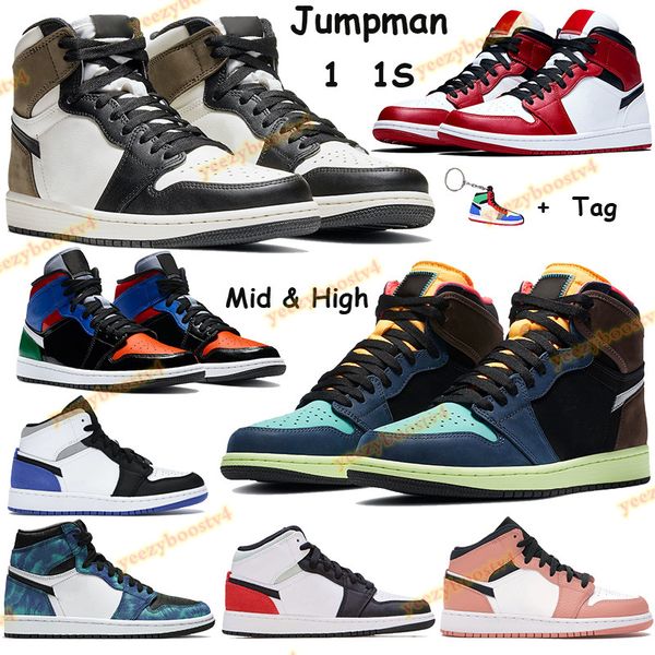 

jumpman 1 1s basketball shoes men women mid chicago 2020 multi patent high dark mocha tokyo bio black tie dye travis scotts snea
