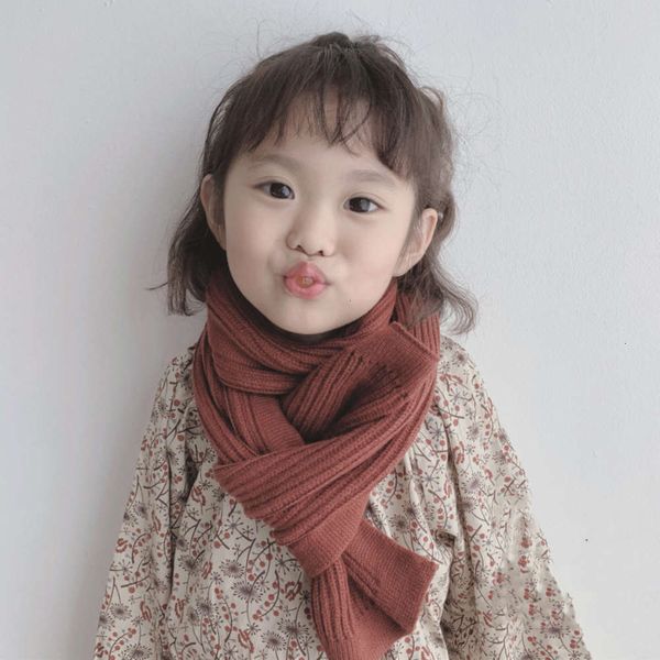

autumn children's men's wool and warm winter baby's neck neutral korean girl's pure color versatile knitting scarf fashi, Red;brown