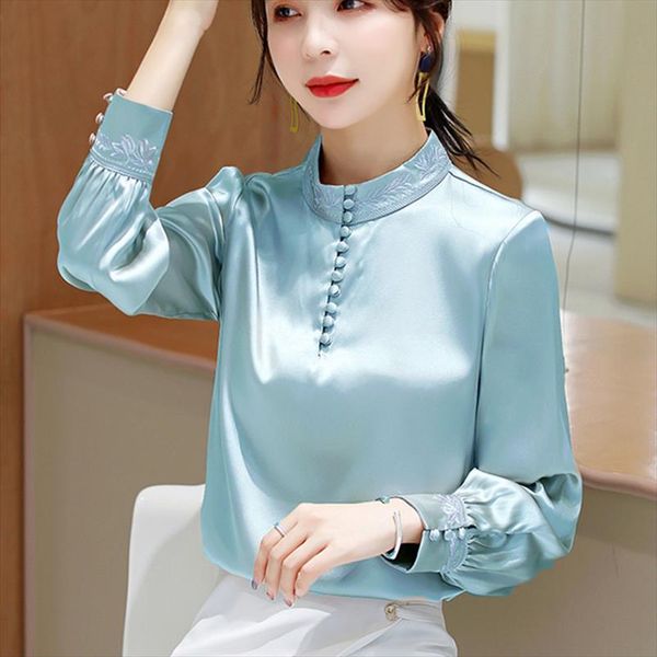 

korean silk women blouses women satin shirts elegant long sleeve blouse shirt plus size womens and blouses harajuku, White