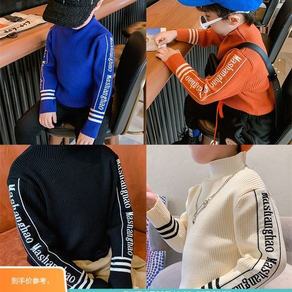 

boys' middle collar undershirt pullover sweater new autumn and winter big children's korean-style thick warm sweater 201109, Blue