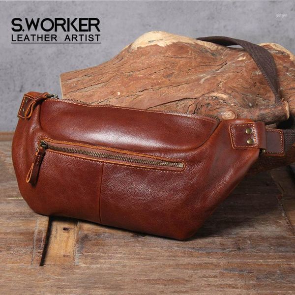 

genuine cowhide leather casual shoulder bag men's waist bag stylish design crossbody classic fashion chest1
