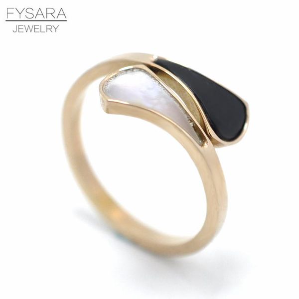 

fysara black white shell double cross rings for women men finger rings rose gold couple ring luxury jewelry geometry fan rings wmttkw, Silver