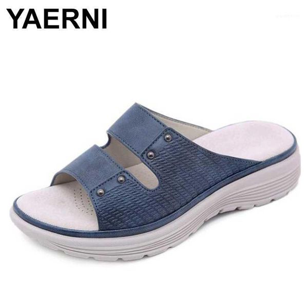 

slippers yaerni women summer low heels wedge shoes woman light open toe gladiator pu slides sandalias mujer sapato feminino1, Black