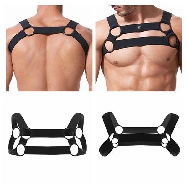 

msemis harness mens bondage men harness shoulder body chest muscle belt straps arnes hombre gay men bondage with o-ring1, Red;black