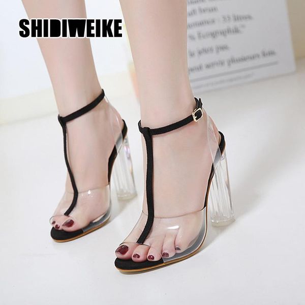 

2021 pvc jelly sandals crystal open toed high heels women transparent heel sandals slippers pumps 12cm size 35-42 va629, Black