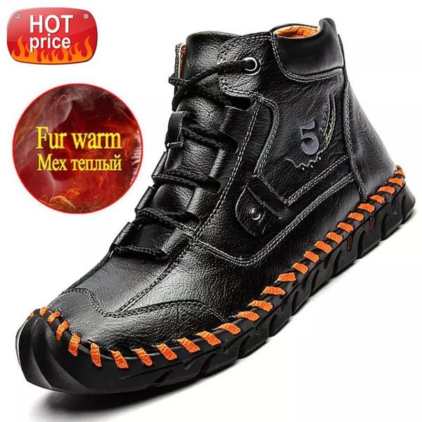 

winter men's warm boots fur warm men's snow boots waterproof leather motorcycle fashion outdoor plush men sneakers #pi05