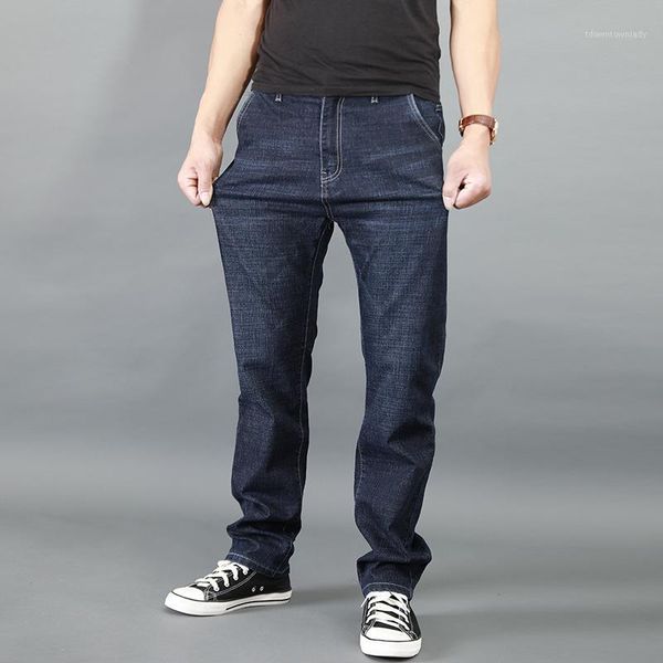 

men's jeans 2021 fashion casual stretch denim pants men black solid color trousers male plus size 40 42 hx2851, Blue