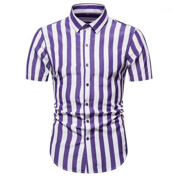 

men's shirts personality stripe print short sleeve blouse male casual fashion slim summer new arrival 20201, White;black