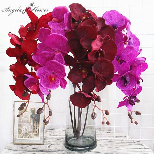 

8 heads big orchid artificial flower branch phalaenopsis butterfly black burgundy colorful wedding home decor potted wholesalers1