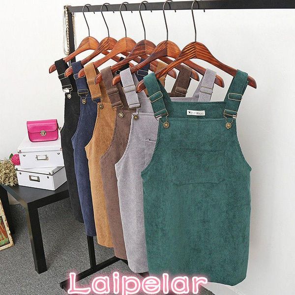 

new summer women corduroy suspender overall vest jumpsuit braces skirt suspender skirts preppy style1, Black