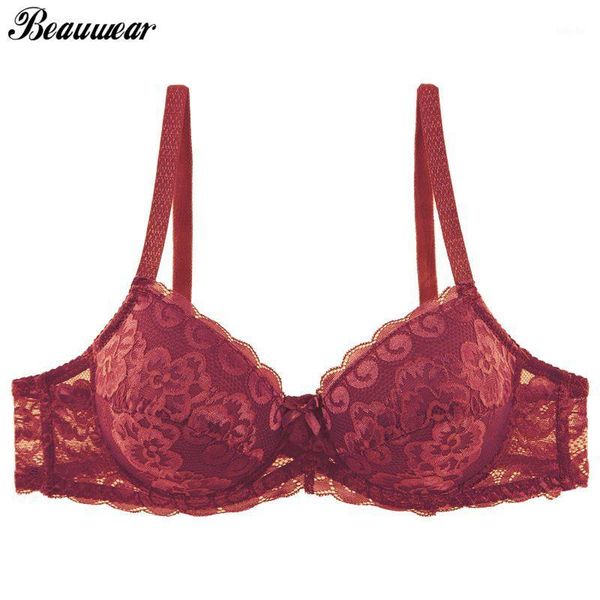 

beauwear women soft pad c d cup lace bra plus size underwire gather brassiere underwear brasier mujer female lingerie1, Red;black