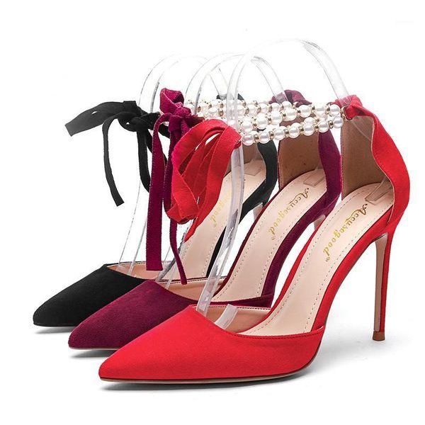 

2020 spring and summer new sandals personality pearl chain straps pointed stiletto heels women fashion sandals1, Black