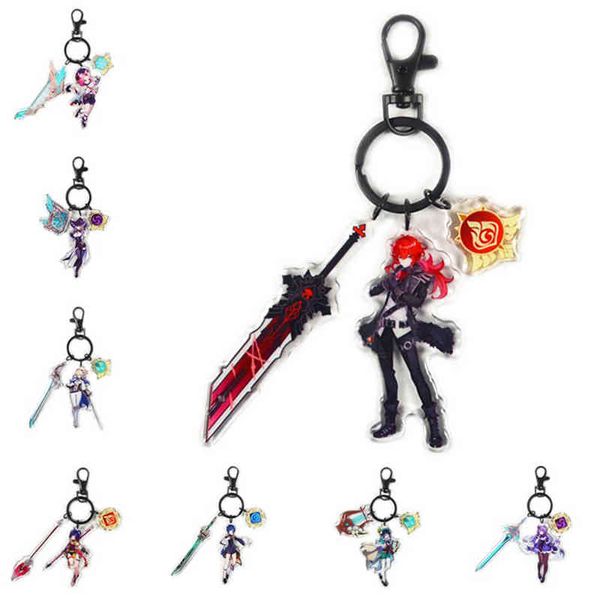 Jogo Genshin Impact Keychain Lisa Keli Wendy Zhongli Armas Eye of Original Anime Acessórios Bonito Saco Pingente Titular Titular Y1231