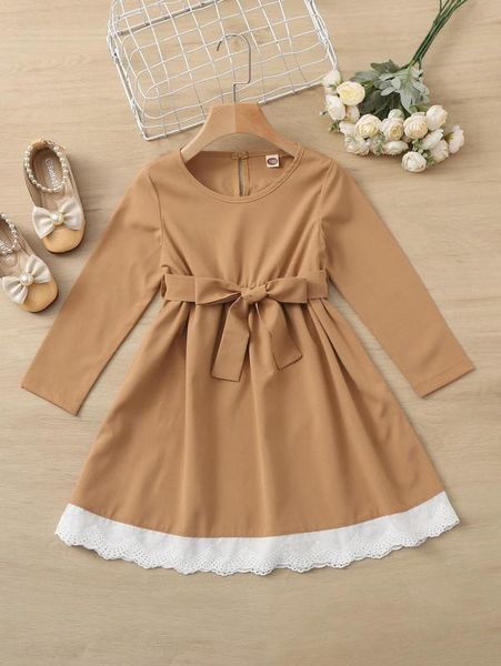 

toddler girls eyelet embroidery scallop trim belted dress she, Red;yellow