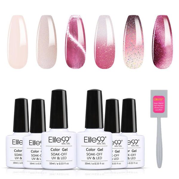 

nail gel elite99 6 piece/lot magnetic polish soak off cat eye nails varnish 10ml glitter art manicure set, Red;pink