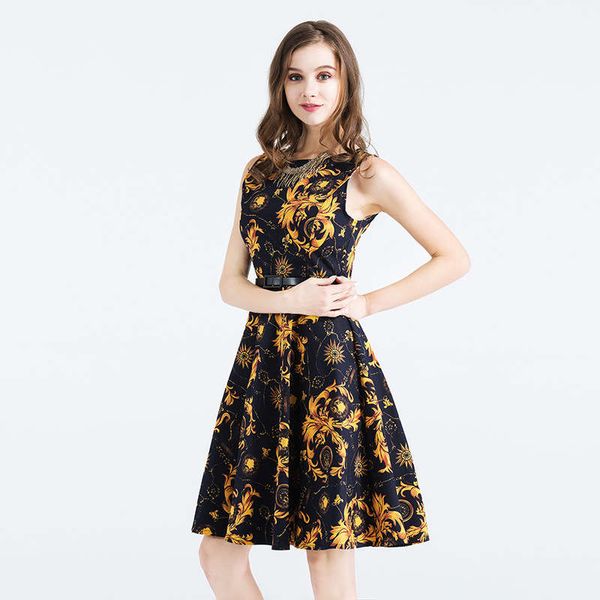 

hepburn dress with yellow flower print on blue background in summer, Black;gray