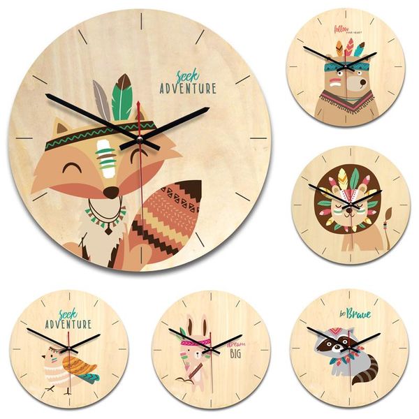 

wall clocks 12" cartoon bear lion bird wood clock home room decor creative animal fun child boys girls gift