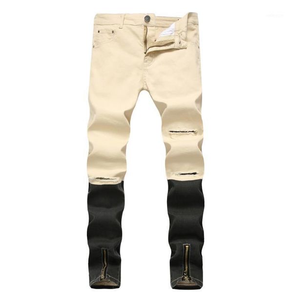 

stretch biker high jeans men's washed destroyed coloured knee hole skinny pants size 28-421, Blue