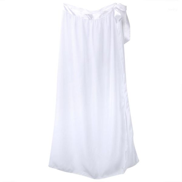 

2019 summer skinny chiffon skirts womens boho casual solid color lace up ankle length skirt high slit skirts1, Black