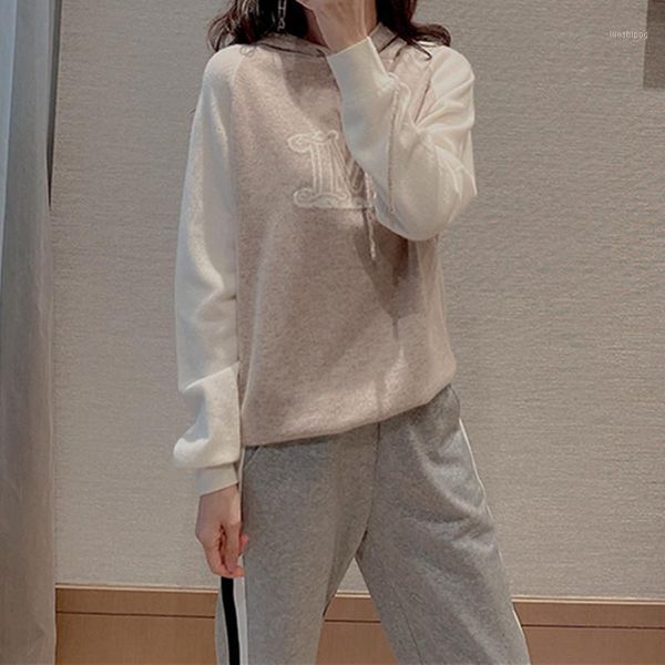 

letter knit sweater women hooded long sleeve loose casual simple early autumn jumper1, White;black