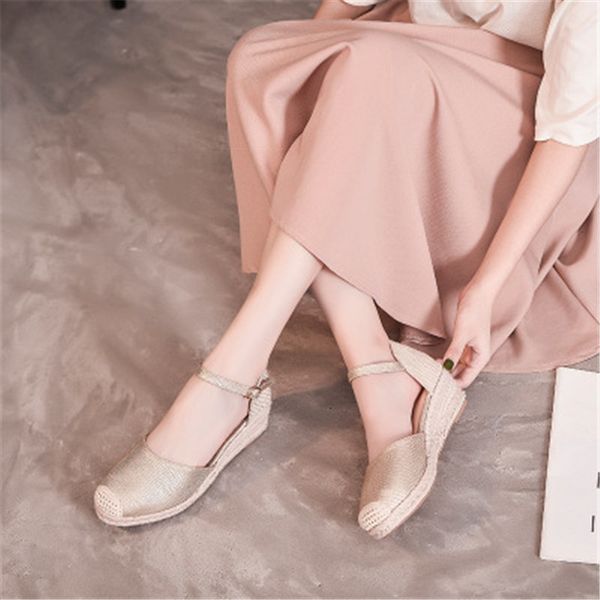 

2021 new size 34-44 casual ladies'sandals flax canvas sandials will see brace five inches med jump pumps alpercata shoes gua6, Black