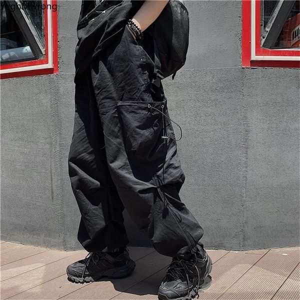 

punk baggy pocket harem drawstring waist cargo sweatpant fall jogger pant solid camo black streetwear harajuku hip hop tracksuit 201118, Black;white