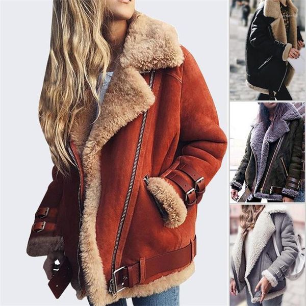 

women's europe and america lapel hair locomotive wind female winter lamb fur coat jackets fashion locomotive casual belt bandwid1, Black;brown
