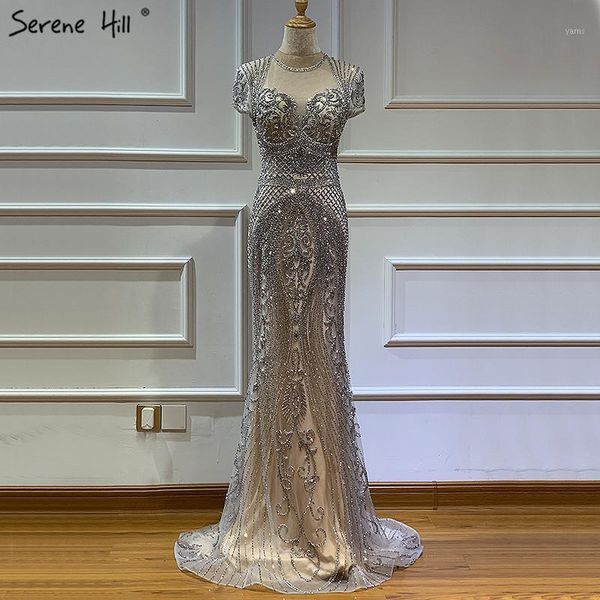 

dubai grey full diamond evening dresses 2019 short sleeve luxury mermaid evening gowns serene hill la609341, White;black
