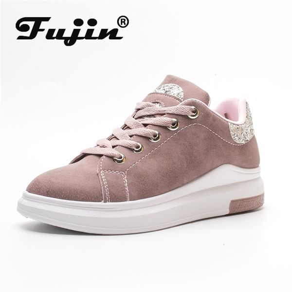 

fuijin spring summer autumn women fashion sneakers female casual shoes platform pu leather classic cotton lace up shoes lj200812, Black