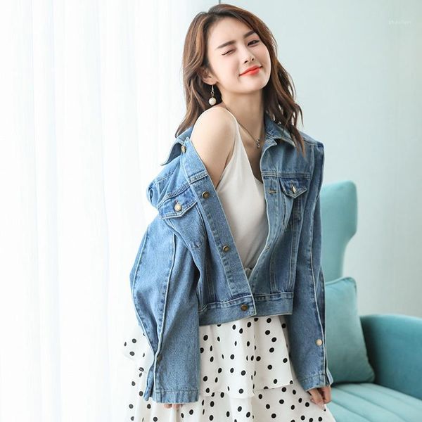 

2021 autumn short loose denim jacket women1, Black;brown