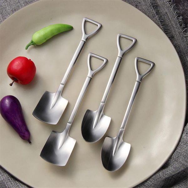 

spoons stainless steel shovel spoon coffee ice cream engineering retro cute square head kitchen gadget 15.5cm*3.4cm