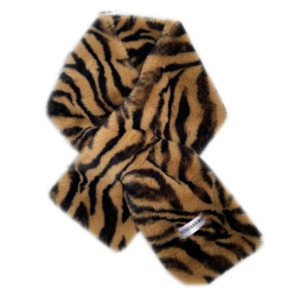 

women's zebra stripes faux rabbit fur scarf loop circle neck warmer soft warm winter plush cross collar scarves wraps, Black;white