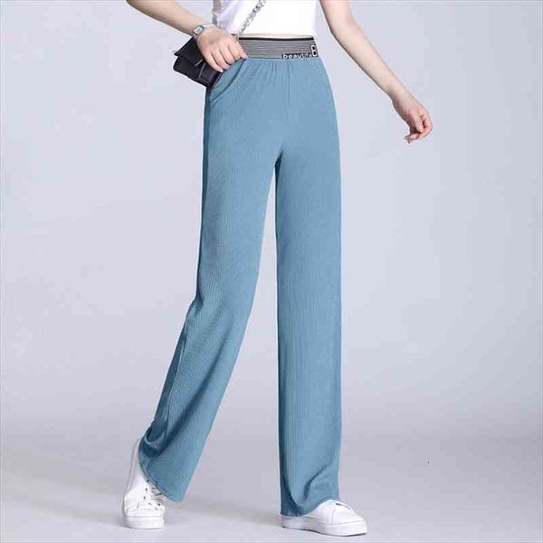 

soft comfort women wide leg pants high waist casual summer slacks women ice silk ankle-length long trousers female slacks, Black;white