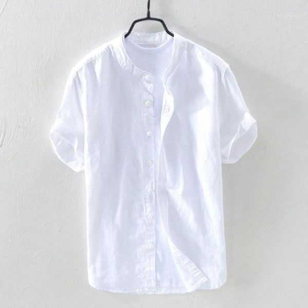 

shirt men summer short-sleeved baggy cotton solid button beach shirts daily retro new fashion 20201, White;black