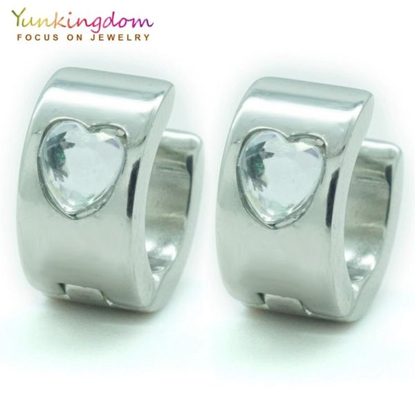 

yunkingdom titanium heart earring clear crystal elegant hoop earrings for women stainless steel fashion jewelry ue0181, Golden;silver