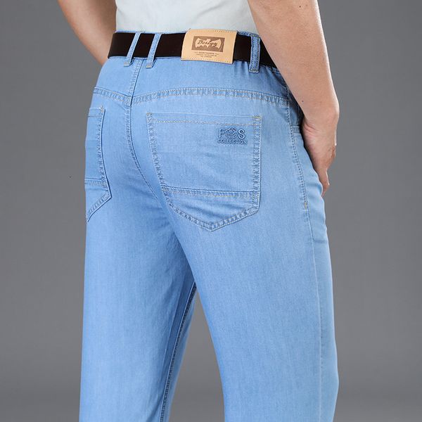 

summer men's light blue thin jeans modal fabric business casual stretch jean trousers male brand pants dark grey
