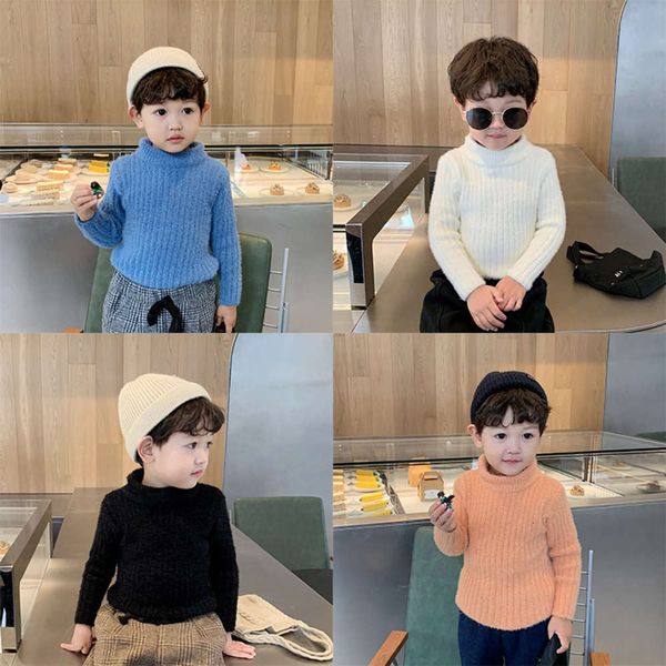 

thickened baby's half high neck yangqi 2020 new boys' sweater children's autumn and winter et korean version, Blue