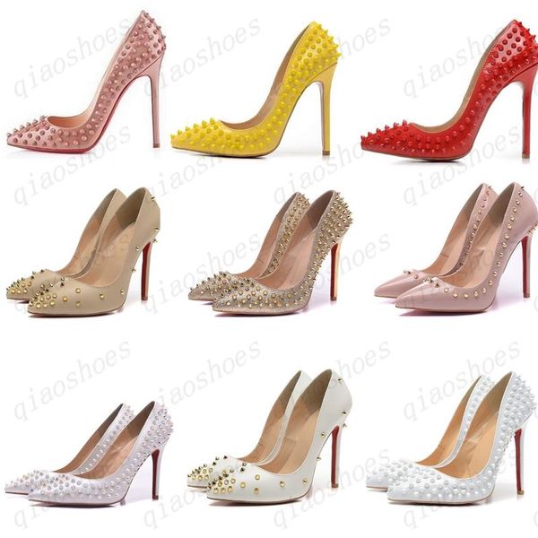 

2020 shoes red sloe women pumps high heel shoes rivet pointed toe fine heel lady wedding shoes bottom for the red 8cm 10cm 12cm 35-44, Black