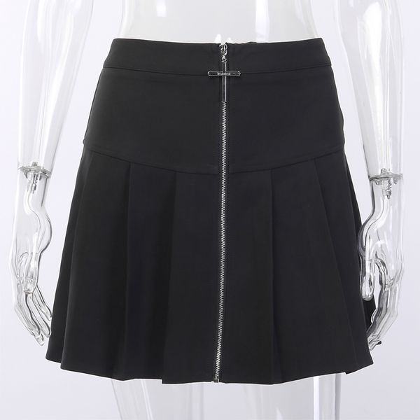 

female high-quality mini skirt with metal zipper high waist versatile and thin pleated skirt college style y1214, Black
