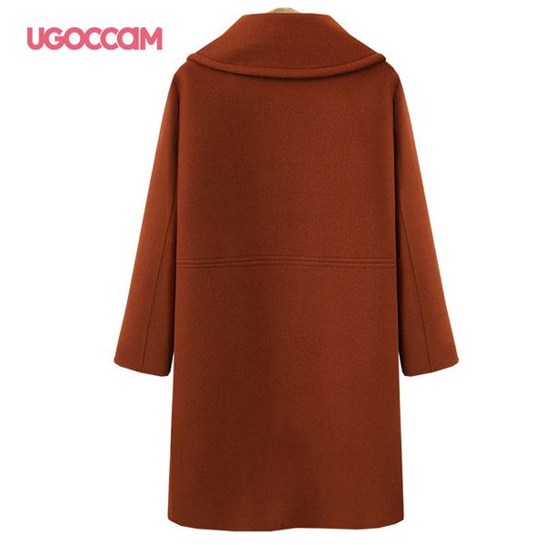 

ugoccam woolen coat office lady jacket women autumn and winter plus size women long windbreaker double breasted women clothes 201103, Black