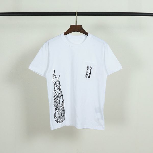 

spring and summer new fashion ch sanskrit printed short sleeve t-shirt for men's round neck pure cotton lovers wear ins, White