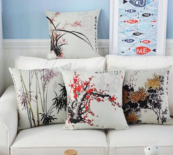

plum blossom orchid bamboo chrysanthemum neck body pillowcase linen bed pillows cover couch seat cushion pillow home decor gift