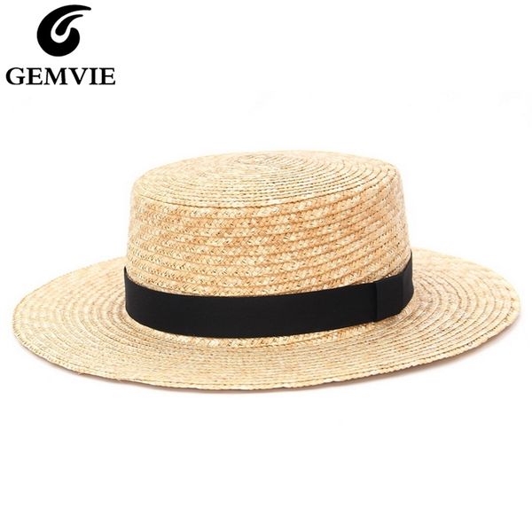 

gemvie new wide brim classic 100% straw hat boater summer hat for women/men uv beach cap with band sun hats y200714, Blue;gray
