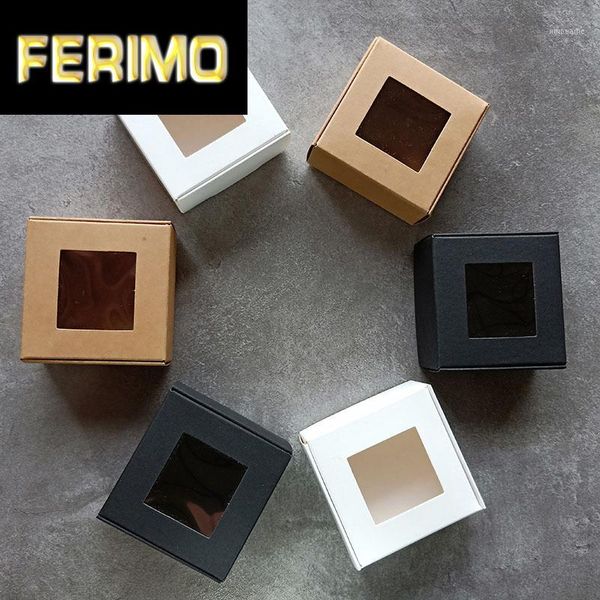 

gift wrap 50pcs white foldable paper box kraft with pvc window black craft wedding candy packing cardboard boxes package1